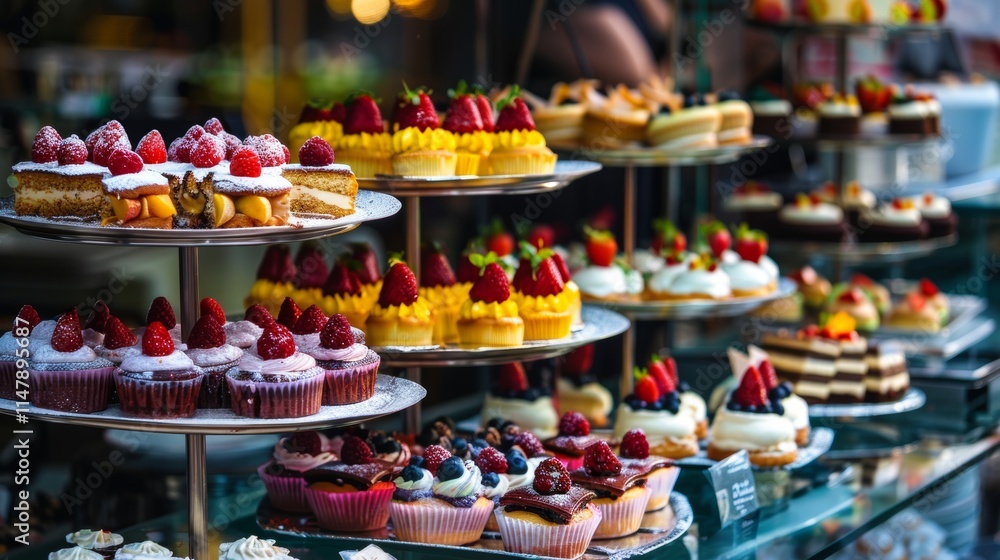 Bakery Display with Assorted Cakes and Desserts Bakery Display with Assorted Cakes and Desserts