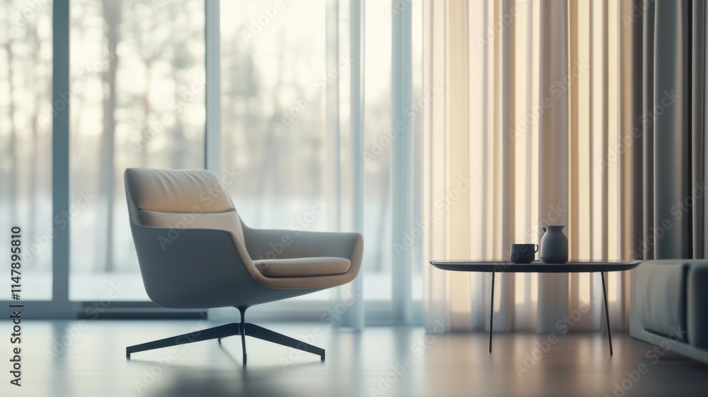 Minimalist modern lounge with refined furniture. Featuring a sleek, open layout Minimalist modern lounge with refined furniture. Featuring a sleek, open layout