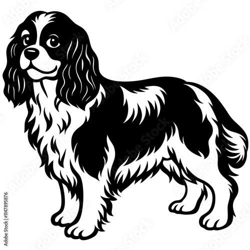 cavalier king charles spaniel dog black silhouette vector with white background