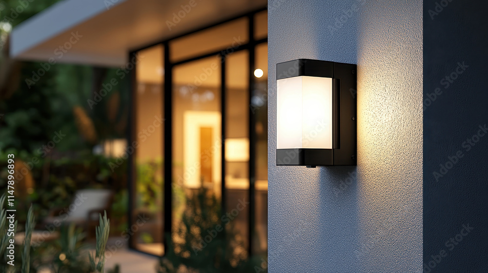 Smart home concepts. Modern outdoor wall light with sleek design, illuminating cozy space