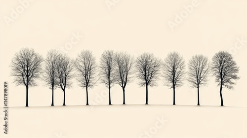 Wallpaper Mural A row of bare trees in a minimalist winter landscape against a soft beige sky, evoking serenity and tranquility. Torontodigital.ca