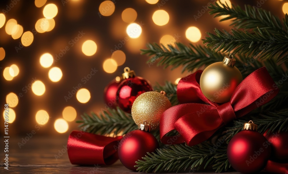 Festive Christmas decorations with ornaments Festive Christmas decorations with ornaments
