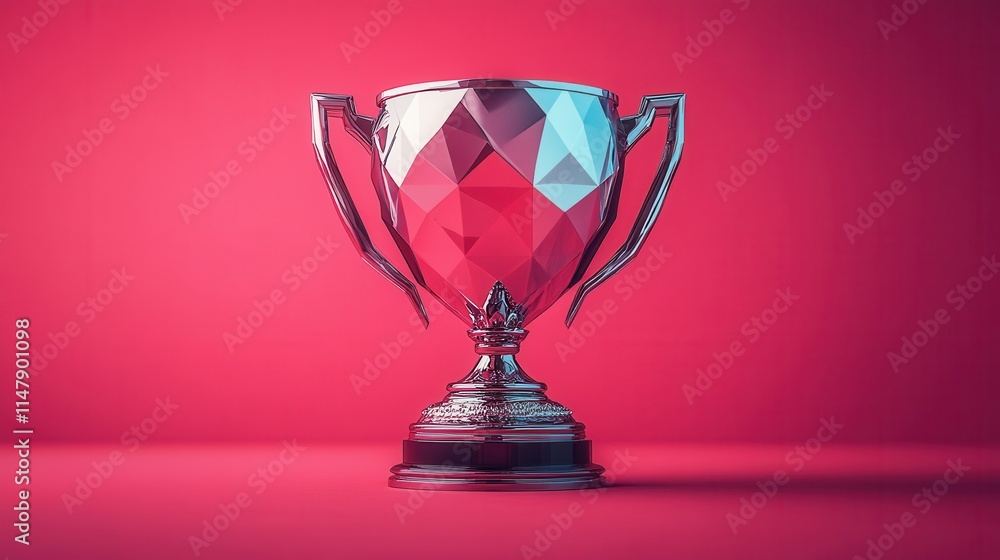 A geometric trophy with a shiny metallic finish, set against a vibrant pink background, symbolizing achievement and success. A geometric trophy with a shiny metallic finish, set against a vibrant pink background, symbolizing achievement and success.