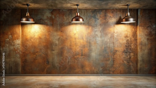 Rustic Interior Design Three Pendant Lights Illuminate a Textured Wall