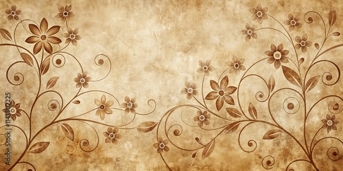 Elegant Brown Floral Design on Aged Parchment Texture