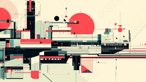 imagine prompt: Abstract depiction of a factory production process, with minimal design elements illustrating seamless automation and smooth workflow, using clean lines and muted tones 