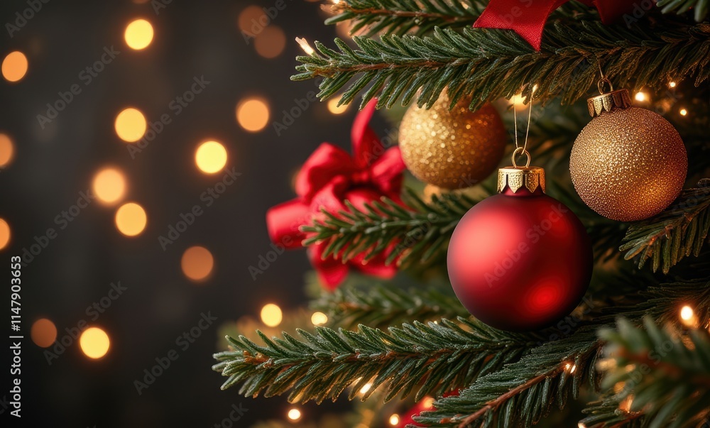 Festive Christmas tree with ornaments Festive Christmas tree with ornaments