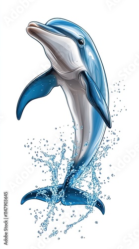 Wallpaper Mural Vibrant Illustration of a Playful Dolphin Leaping with Splashing Water on a White Background Torontodigital.ca
