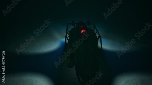 Underwater explorer swims above the seabed in the deep ocean