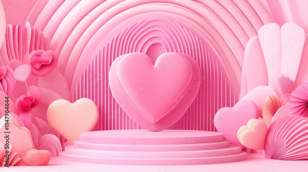 Pink Heart Shaped Display With Abstract Background Pink Heart Shaped Display With Abstract Background