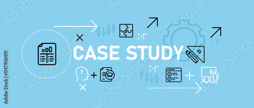 Case study concept research learn lesson knowledge course studies investigation report information analyzing data design set icon outline collection
