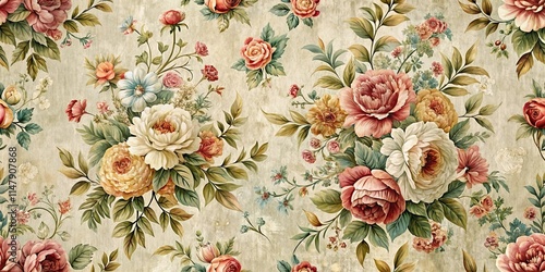 Fototapeta Naklejka Na Ścianę i Meble -  Vintage Floral Bouquet Seamless Pattern Design for Textile and Wallpaper