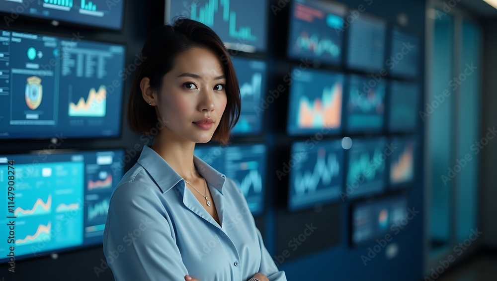 businesswoman with the analytic digital screen businesswoman with the analytic digital screen
