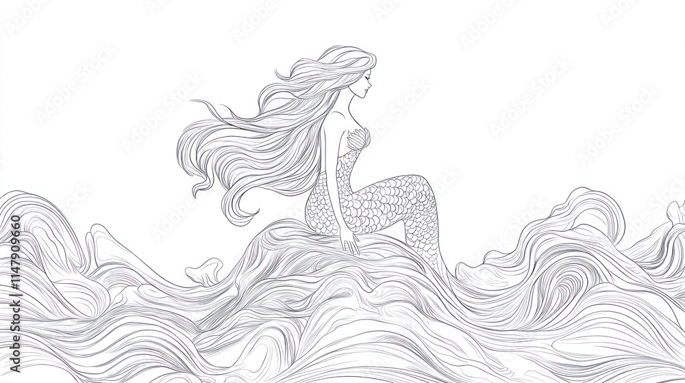Serene Mermaid Rests Upon Ocean Waves Serene Mermaid Rests Upon Ocean Waves