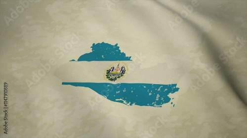 Wavy Map of EL SALVADOR with Flag in Body Isolated on Vintage Background photo