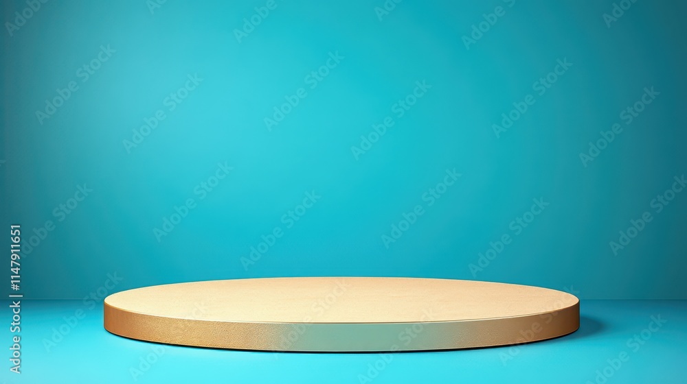 Gold circular platform on a blue background
