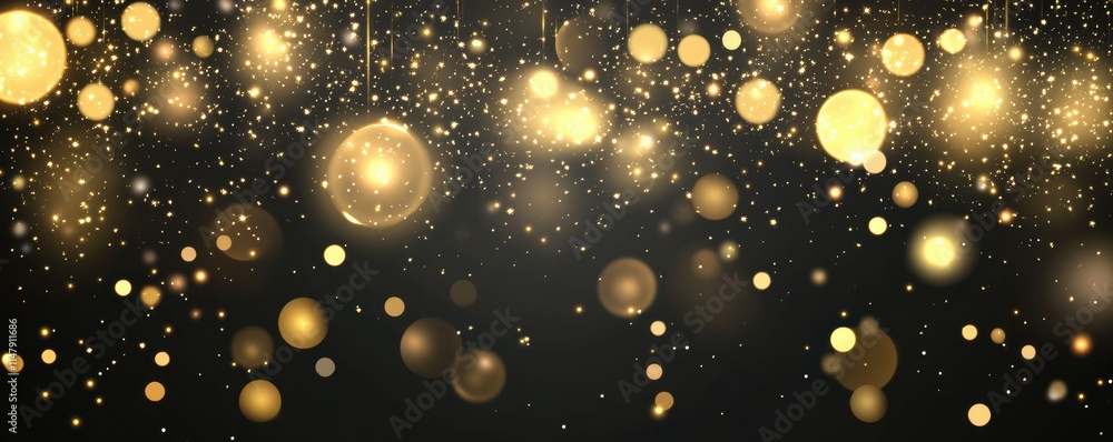 A beautiful bokeh effect with golden lights on a black background The particles float in the air and create an elegant atmosphere A beautiful bokeh effect with golden lights on a black background The particles float in the air and create an elegant atmosphere
