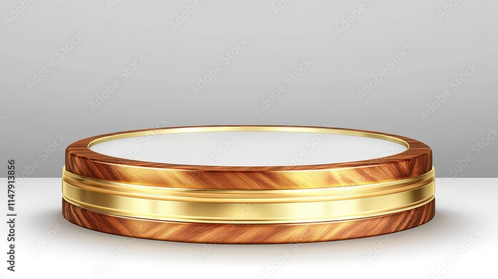 Elegant Wooden And Gold Circular Display Stand Elegant Wooden And Gold Circular Display Stand