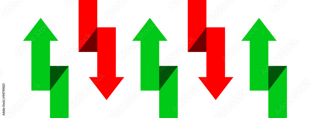 Red down green up arrow design on white background. Cryptocurrency, stock and forex investment trading business analysis.
Red down green up arrow design on white background. Cryptocurrency, stock and forex investment trading business analysis.