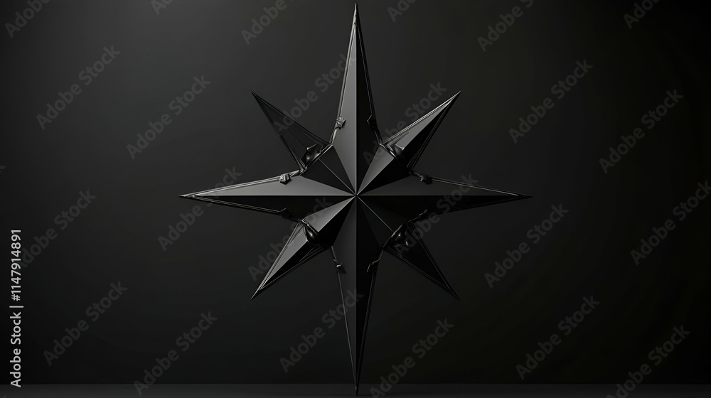 Black Eight-Pointed Star, Abstract Geometric Design on Dark Background Black Eight-Pointed Star, Abstract Geometric Design on Dark Background