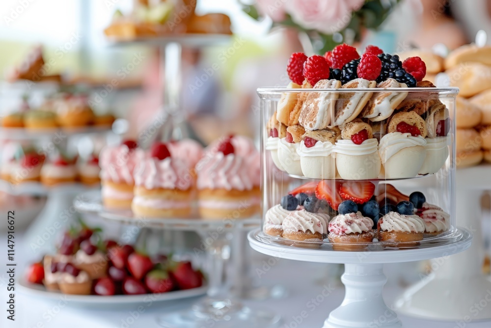 National Buffet Day.A visually appealing dessert table showcasing various treats such as cupcakes, strawberries, and meringues. National Buffet Day.A visually appealing dessert table showcasing various treats such as cupcakes, strawberries, and meringues.