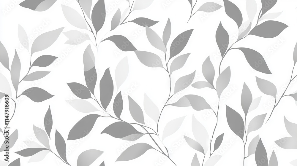 Seamless pattern featuring gray leaves on a white background, perfect for modern textile, wallpaper, and interior design projects. Seamless pattern featuring gray leaves on a white background, perfect for modern textile, wallpaper, and interior design projects.