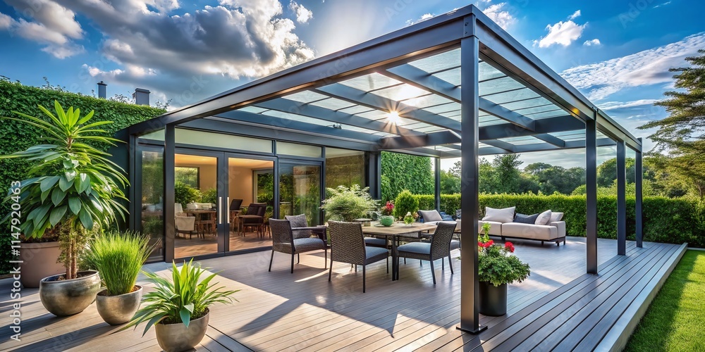 Modern Aluminum Sunroom Pergola - Stunning AI Photo Modern Aluminum Sunroom Pergola - Stunning AI Photo