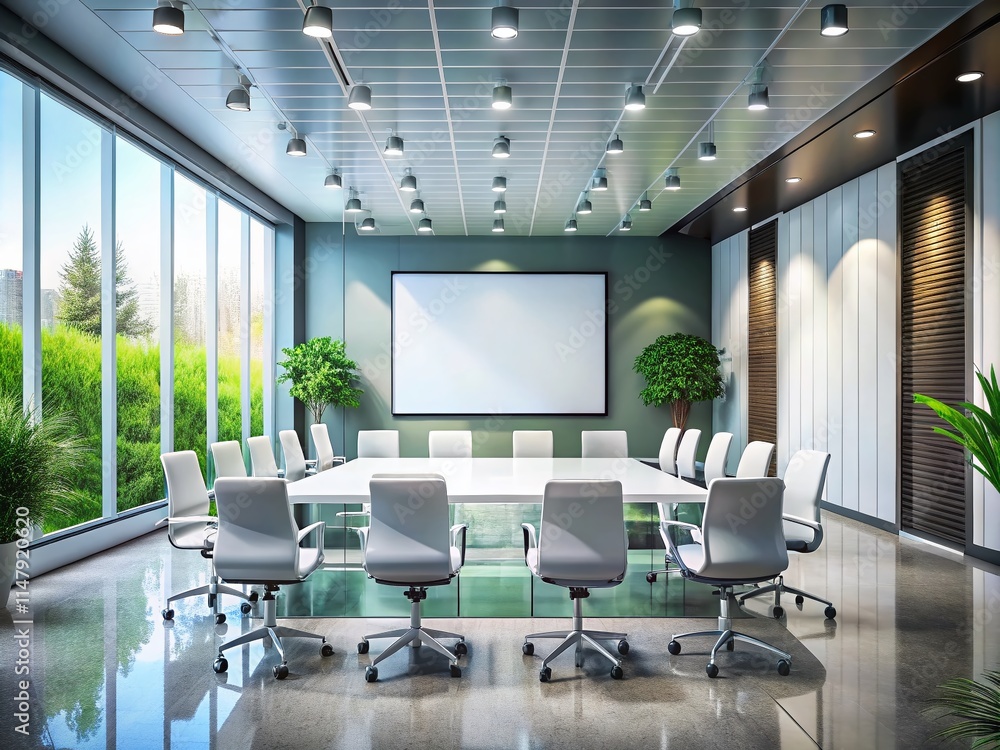 Modern Conference Room, Empty Chairs, Presentation Screen, Minimalist Design, AI Photo Modern Conference Room, Empty Chairs, Presentation Screen, Minimalist Design, AI Photo