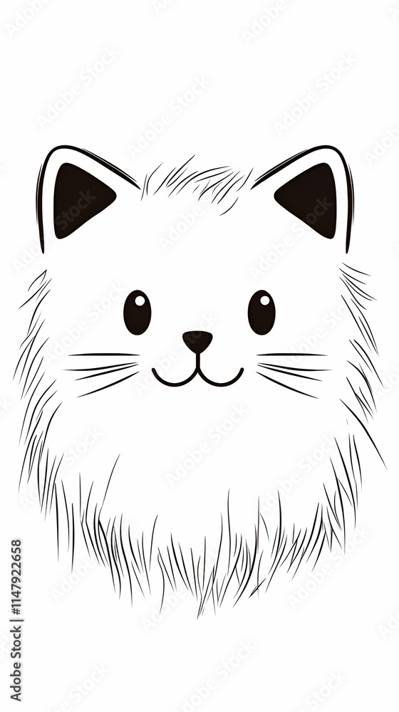 Obraz premium Adorable Cat Illustration, A Simple Line Drawing of a Happy Feline with Fluffy Fur, Perfect for Pet Lovers and Design Projects