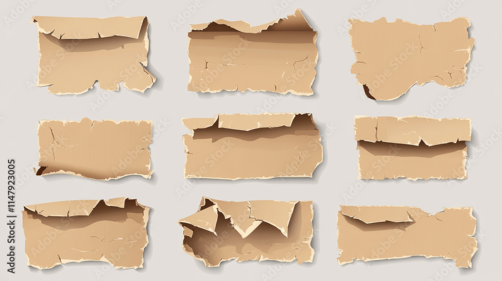 Pieces of paper with torn edges attached with adhesive tape. Realistic vector illustration set of cut collage cardboard of different shapes with teared borders. Sticky blank ragged and ripped sheets. Pieces of paper with torn edges attached with adhesive tape. Realistic vector illustration set of cut collage cardboard of different shapes with teared borders. Sticky blank ragged and ripped sheets.