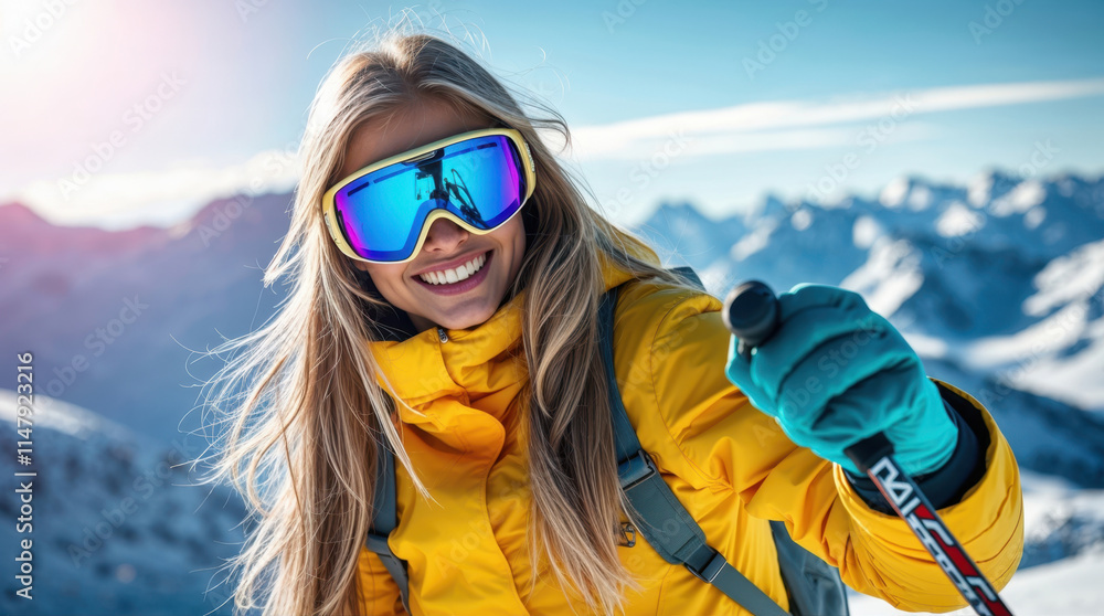 A young woman skier winter ladscape A young woman skier winter ladscape