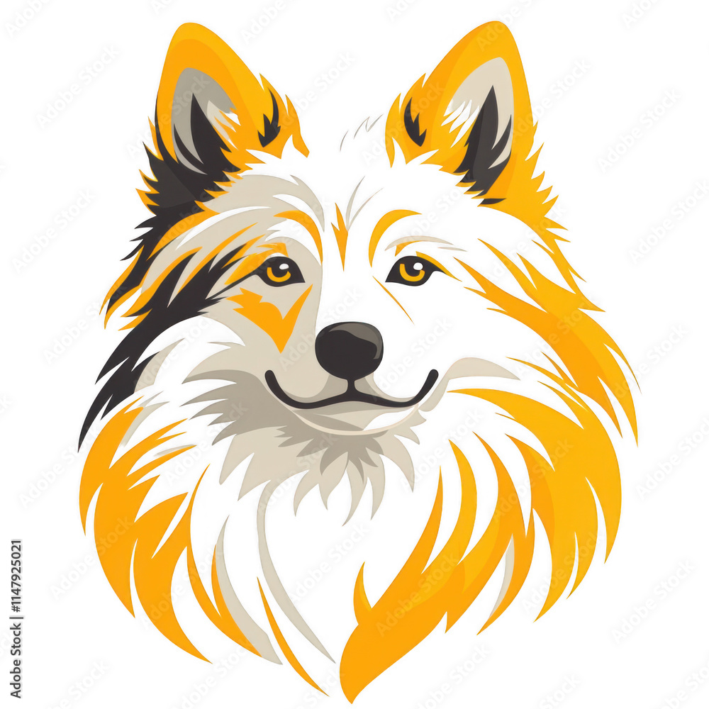 Naklejka premium yellow icon of Samoyed dog isolated on a transparent background Minimalist flat icon, vector logo style sign clipart on a no background png