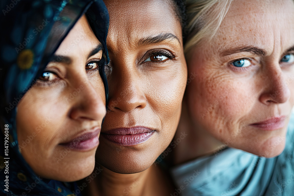 Portrait of women of different ages and ethnicities, representing global sisterhood Portrait of women of different ages and ethnicities, representing global sisterhood