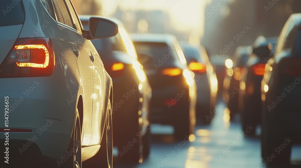 Busy City Choreographed Morning Traffic During Golden Hour Busy City Choreographed Morning Traffic During Golden Hour