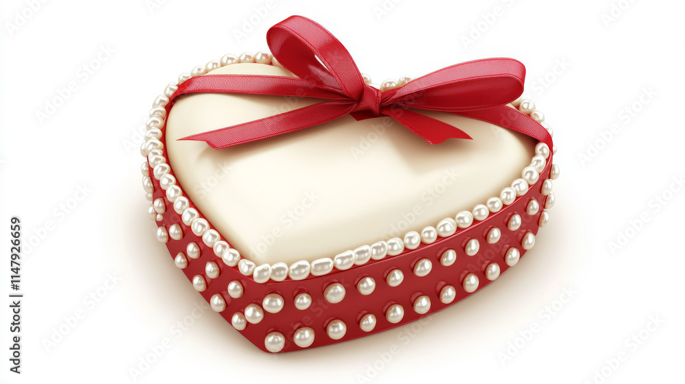 Heart shaped open gift box, red empty present package with golden satin ribbons and pearls, realistic vector illustration top view isolated on scarlet background, valentines day sale, love celebration Heart shaped open gift box, red empty present package with golden satin ribbons and pearls, realistic vector illustration top view isolated on scarlet background, valentines day sale, love celebration
