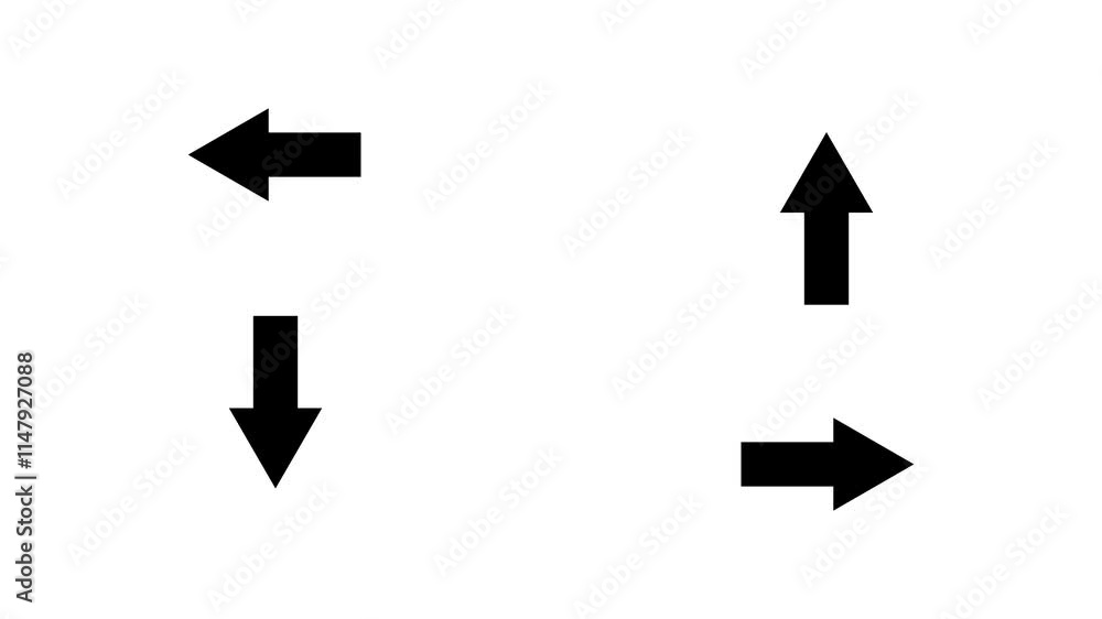 Set of cyclic loop animations of arrow icons movements. Up down left right. Arrows outlined and filled with black color. White and green background Set of cyclic loop animations of arrow icons movements. Up down left right. Arrows outlined and filled with black color. White and green background