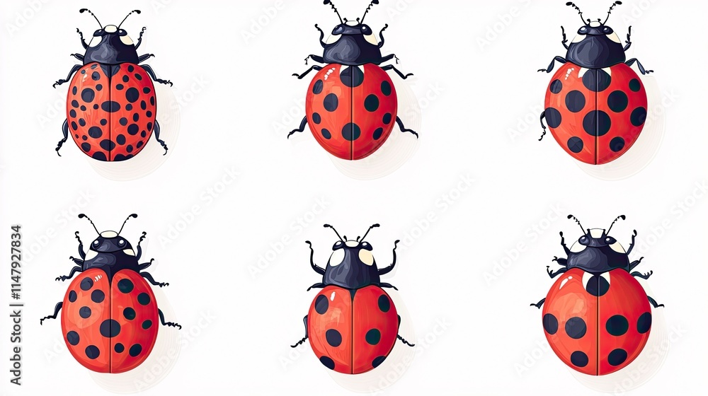 adorable set of ladybug icons. Flying ladybugs on a dotted path. adorable set of ladybug icons. Flying ladybugs on a dotted path.