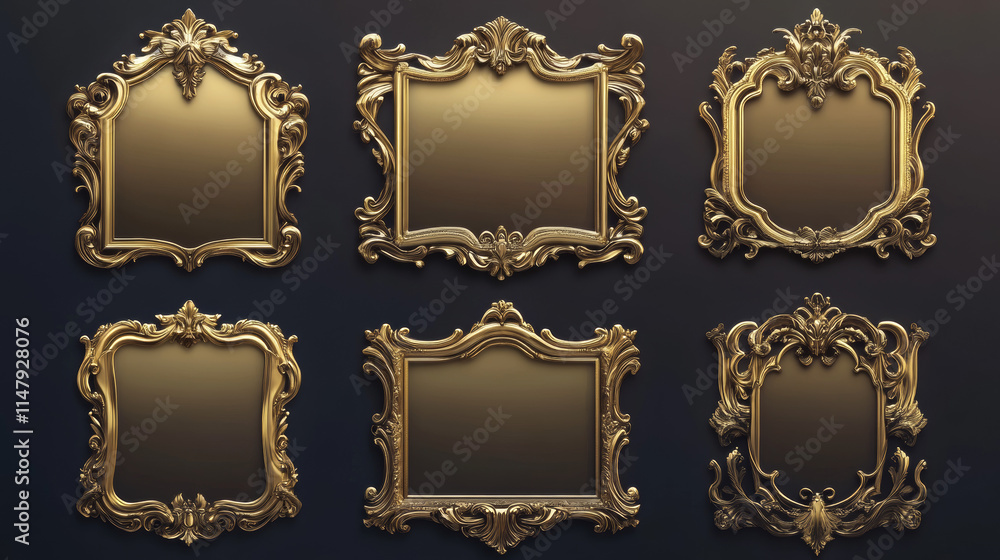 Game avatar frame. Fantasy ui rank border badge icon. Gold round level achievement ring set. Stone and metal interface asset for rpg character award. Empty golden and white reward graphic cartoon Game avatar frame. Fantasy ui rank border badge icon. Gold round level achievement ring set. Stone and metal interface asset for rpg character award. Empty golden and white reward graphic cartoon