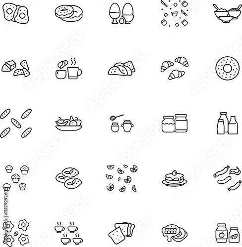 Breakfast Food Icons Coffee, Eggs, Cereal, Pastries, and More