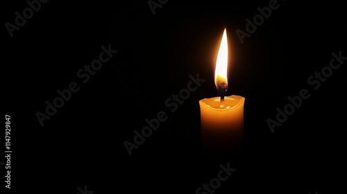 A candle is lit in a dark room. The candle is the only source of light in the room