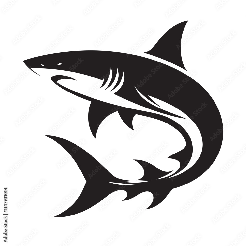 Fototapeta premium Black stylized shark illustration.