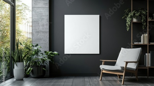 mockup of a blank cover white poster with a modern home interior background