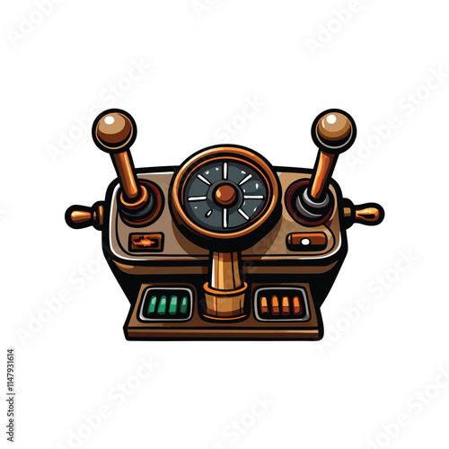 Highly detailed vector illustration of a ship's engine throttle control, showcasing intricate levers, gauges, and markings.