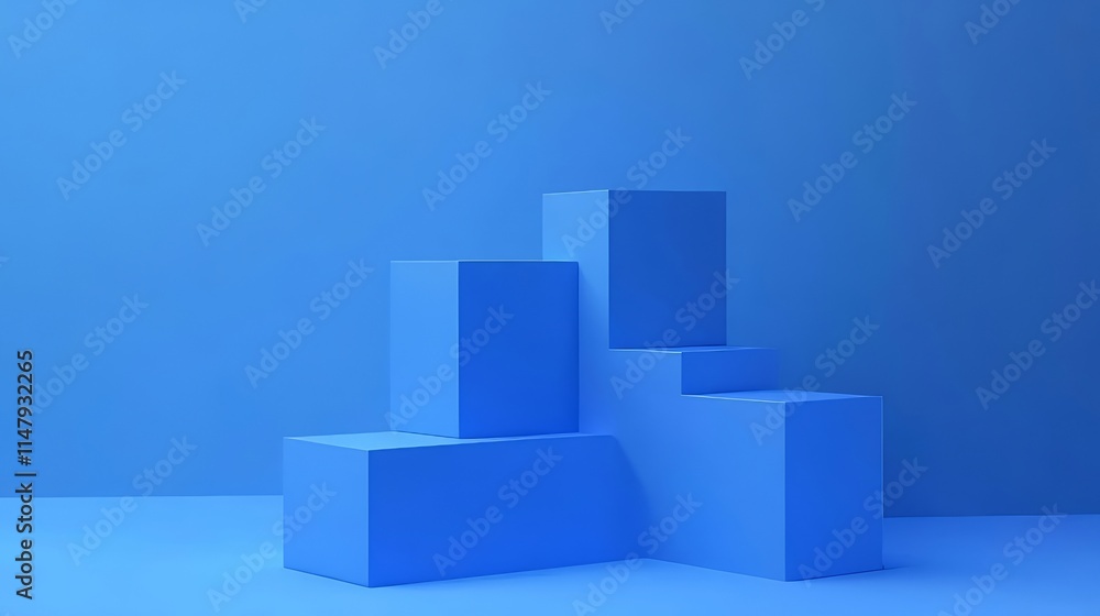 Abstract blue cubes ascending steps on blue background. Abstract blue cubes ascending steps on blue background.