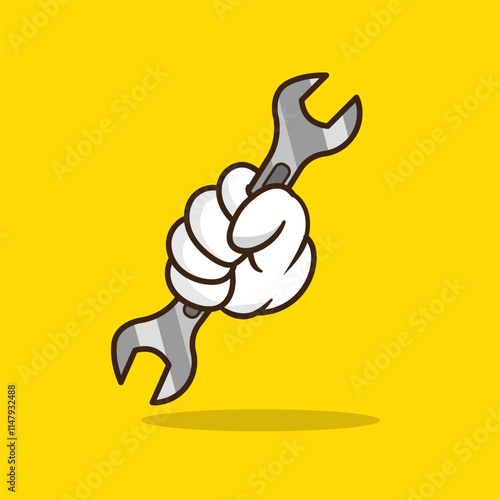 Vector illustration of hand holding a wrench cartoon design vector