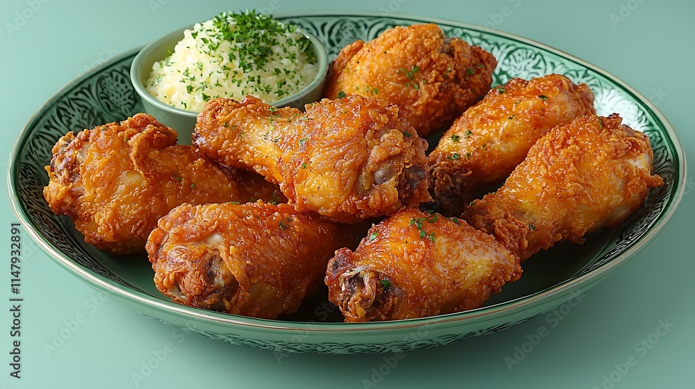 Crispy fried chicken drumsticks on a contrasting blue background, highlighting the texture