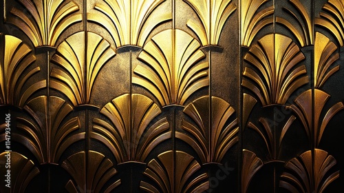 Closeup of a golden embossed art deco design