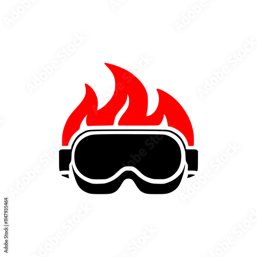 goggle VR with fire technology logo vector illustration template design