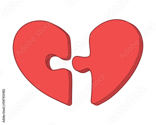 Heart shaped puzzle. Compatibility between man and woman. Two halves of a heart as puzzle pieces. Love concept 