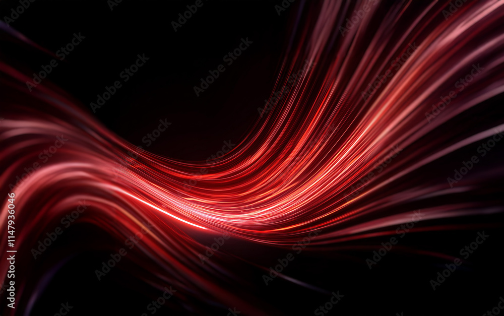 Fototapeta premium A vibrant red abstract art piece featuring a wavy, swirling pattern of light against a black backdrop.